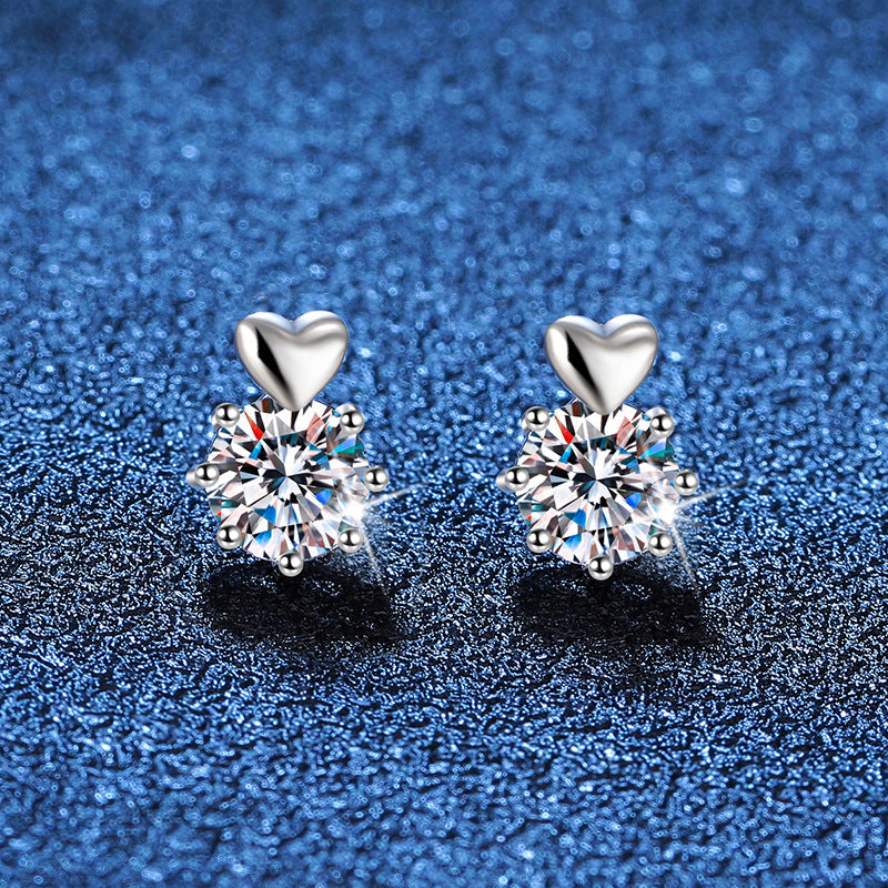 Heart Crown Solitaire Stud Earrings