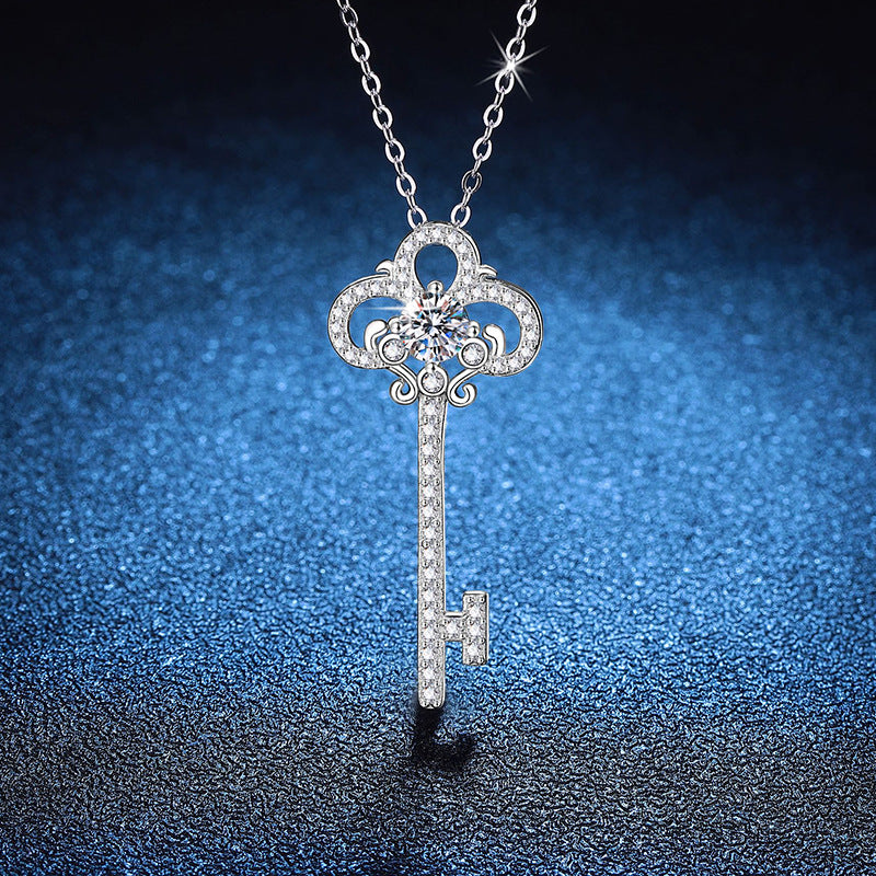 Ornate Key Sparkle Pendant Necklace