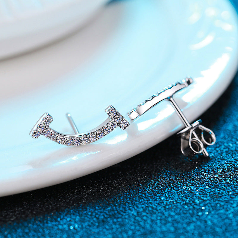 Smile Curve Sparkle Stud Earrings