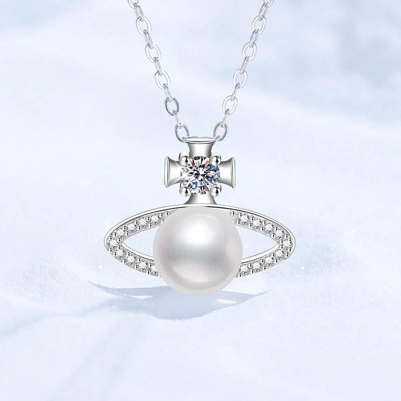 Saturn Pearl Orbit Pendant Necklace
