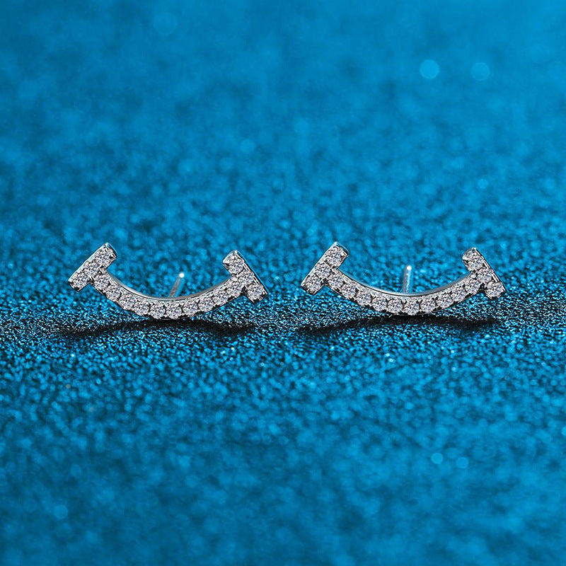 Smile Curve Sparkle Stud Earrings