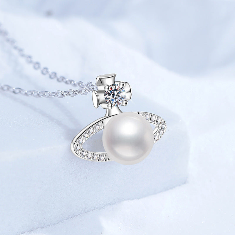 Saturn Pearl Orbit Pendant Necklace