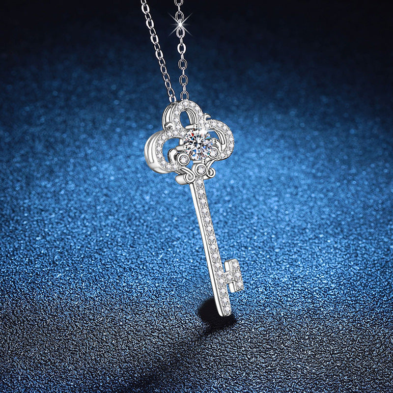 Ornate Key Sparkle Pendant Necklace
