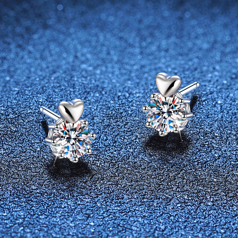 Heart Crown Solitaire Stud Earrings