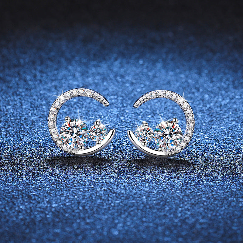Moon Arc Sparkle Stud Earrings