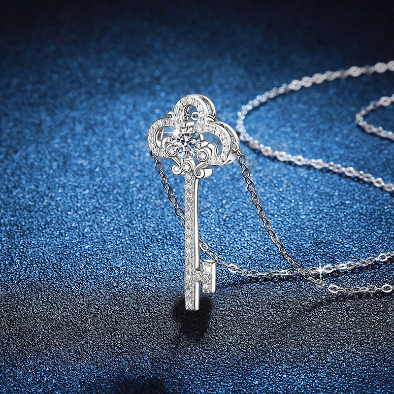 Ornate Key Sparkle Pendant Necklace