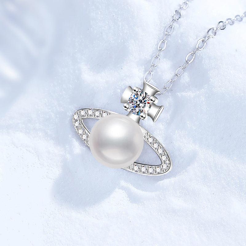 Saturn Pearl Orbit Pendant Necklace