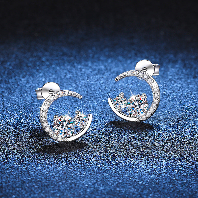 Moon Arc Sparkle Stud Earrings