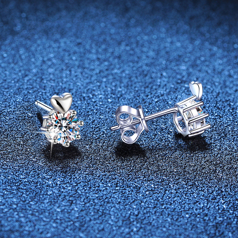 Heart Crown Solitaire Stud Earrings
