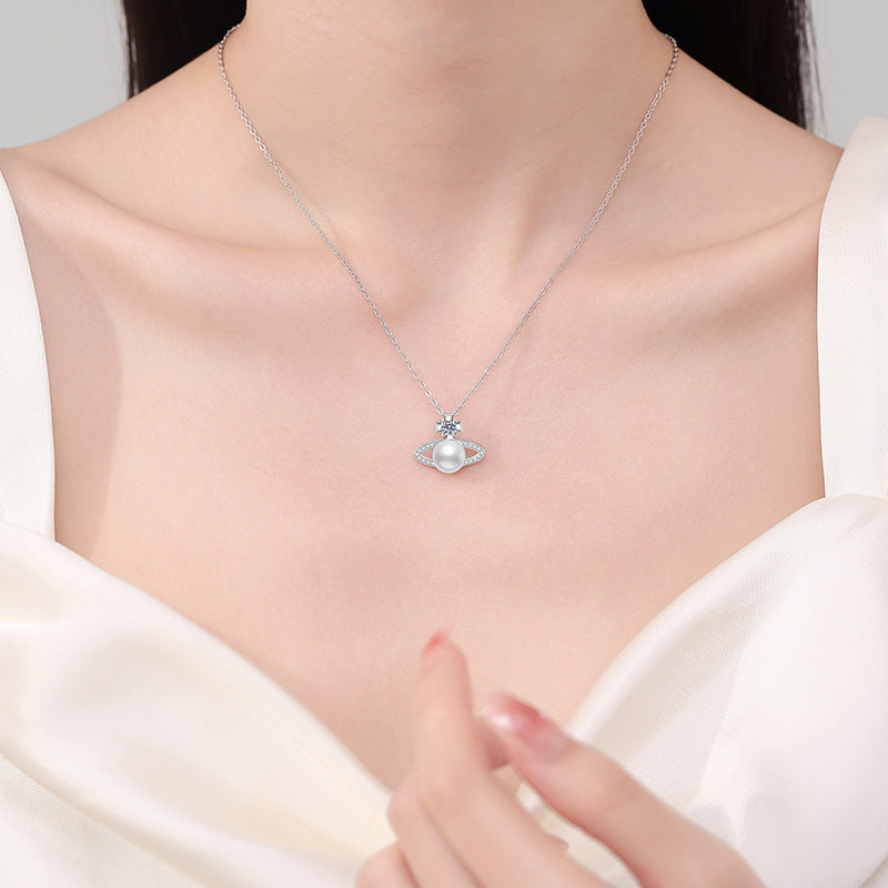 Saturn Pearl Orbit Pendant Necklace
