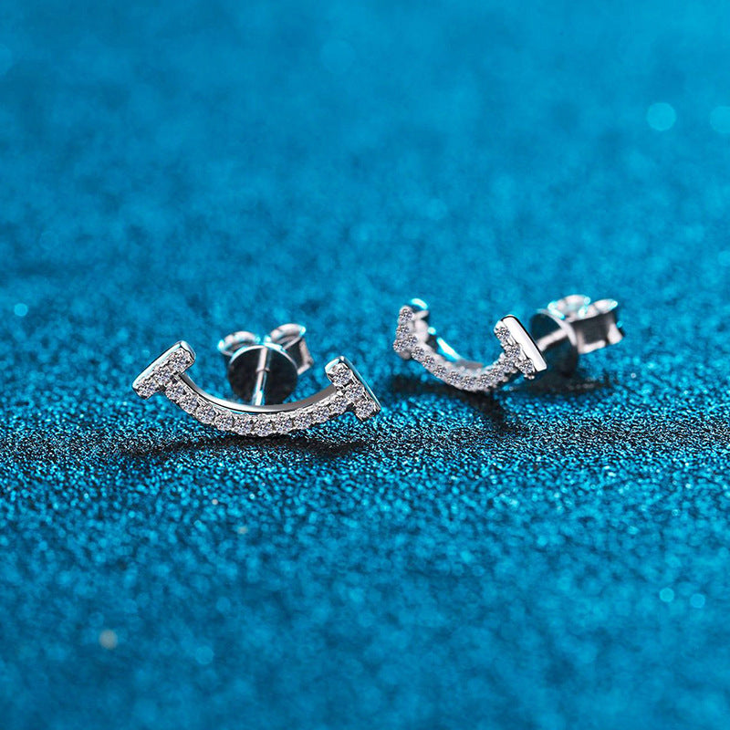 Smile Curve Sparkle Stud Earrings