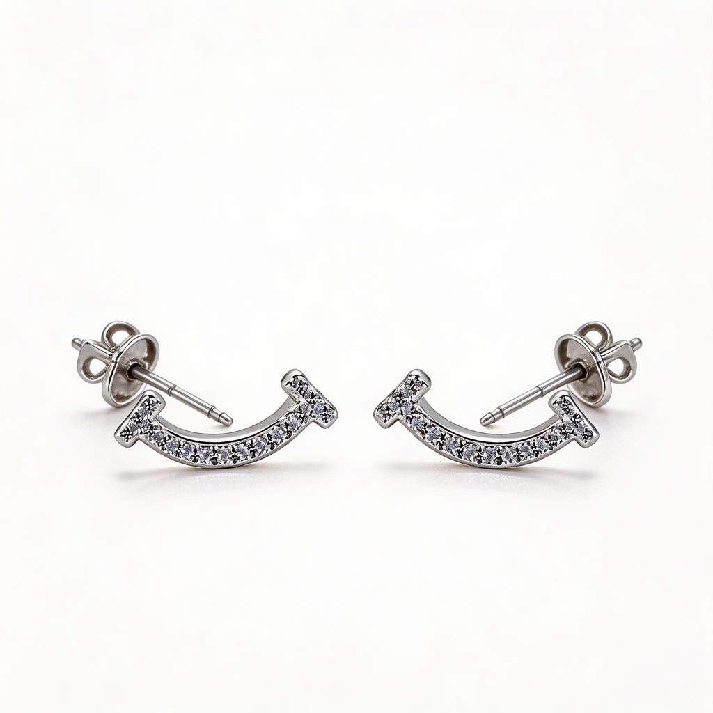 Smile Curve Sparkle Stud Earrings