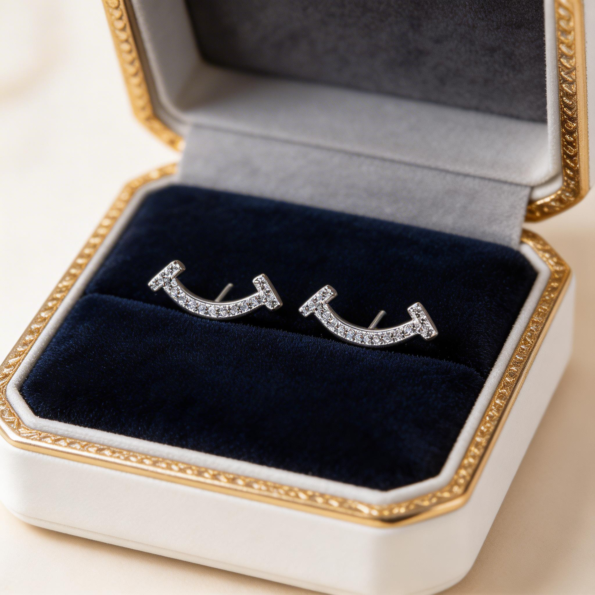 Smile Curve Sparkle Stud Earrings