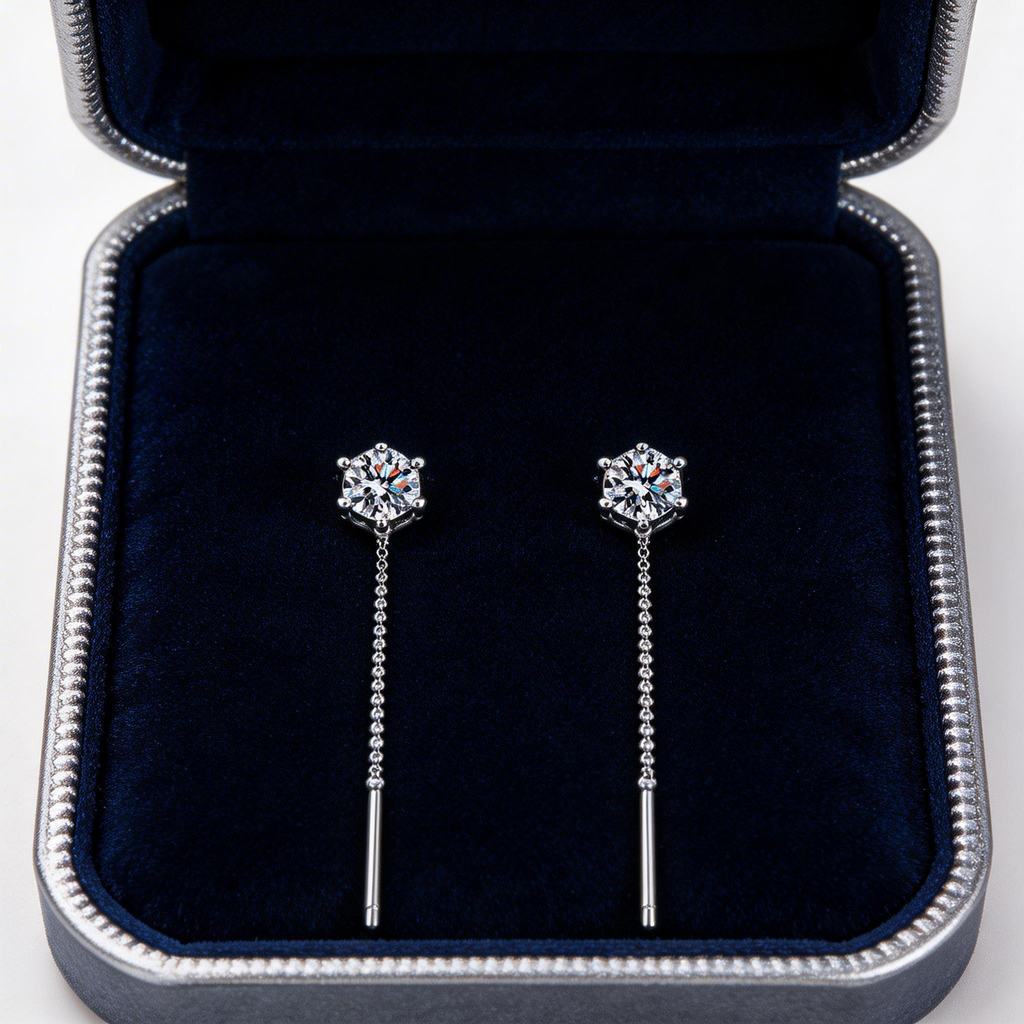 Threadline Solitaire Drop Earrings