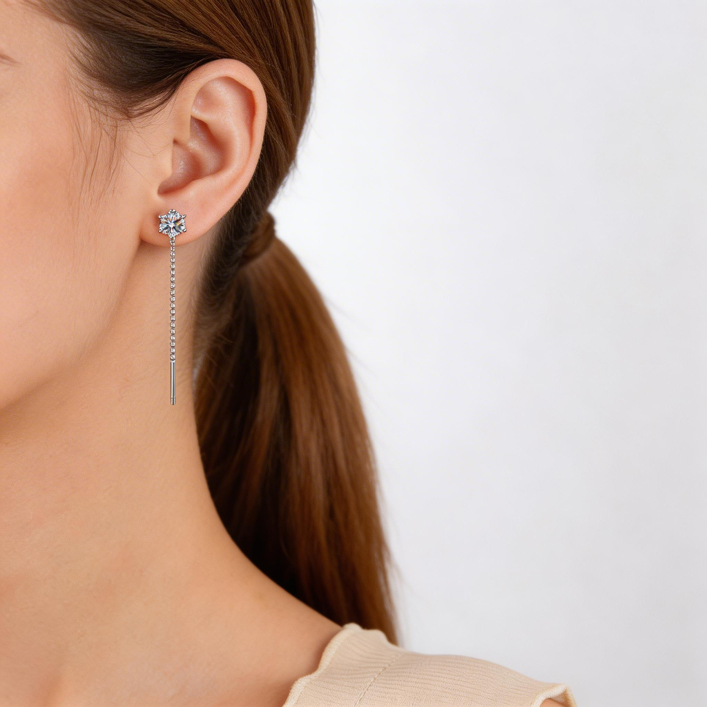 Threadline Solitaire Drop Earrings