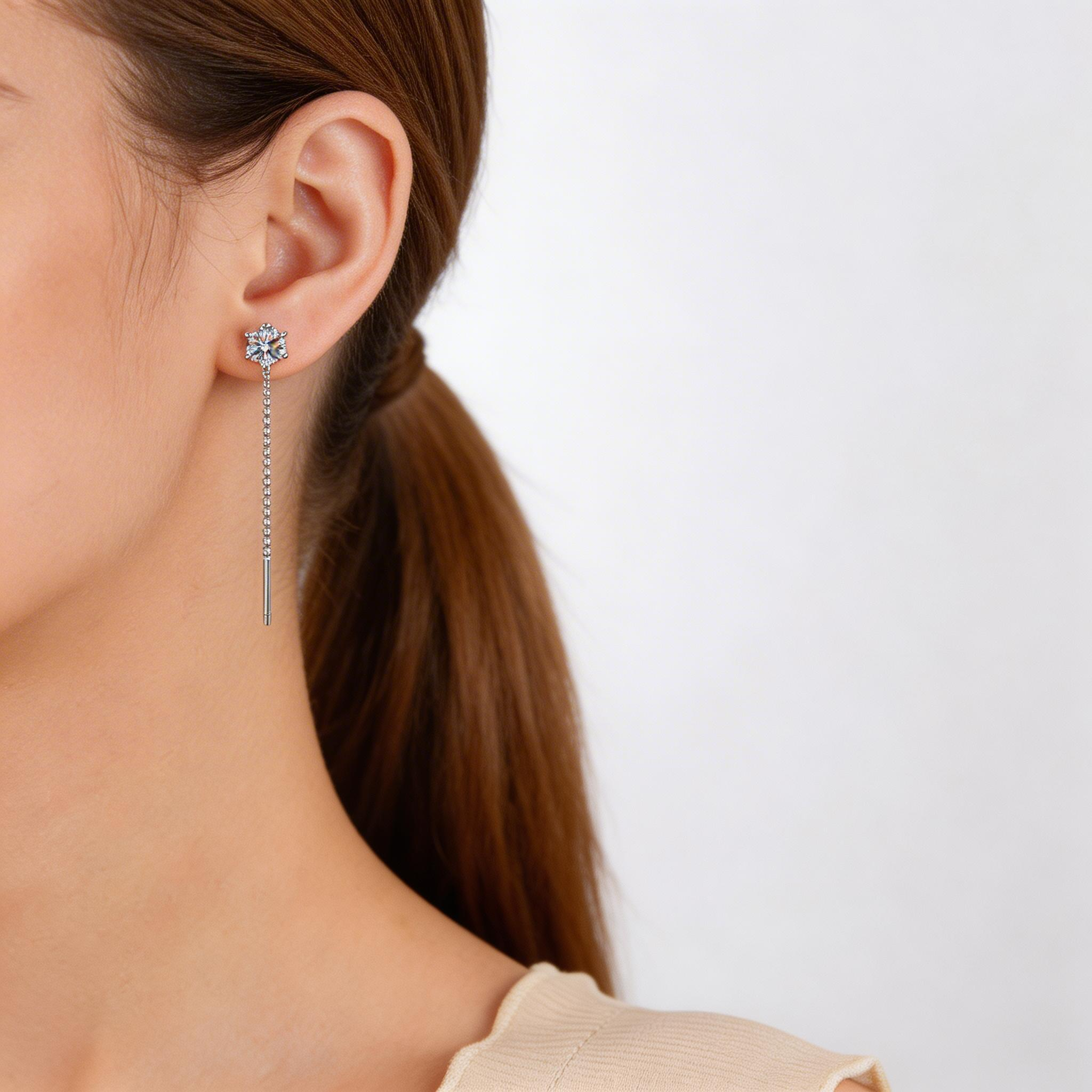 Threadline Solitaire Drop Earrings