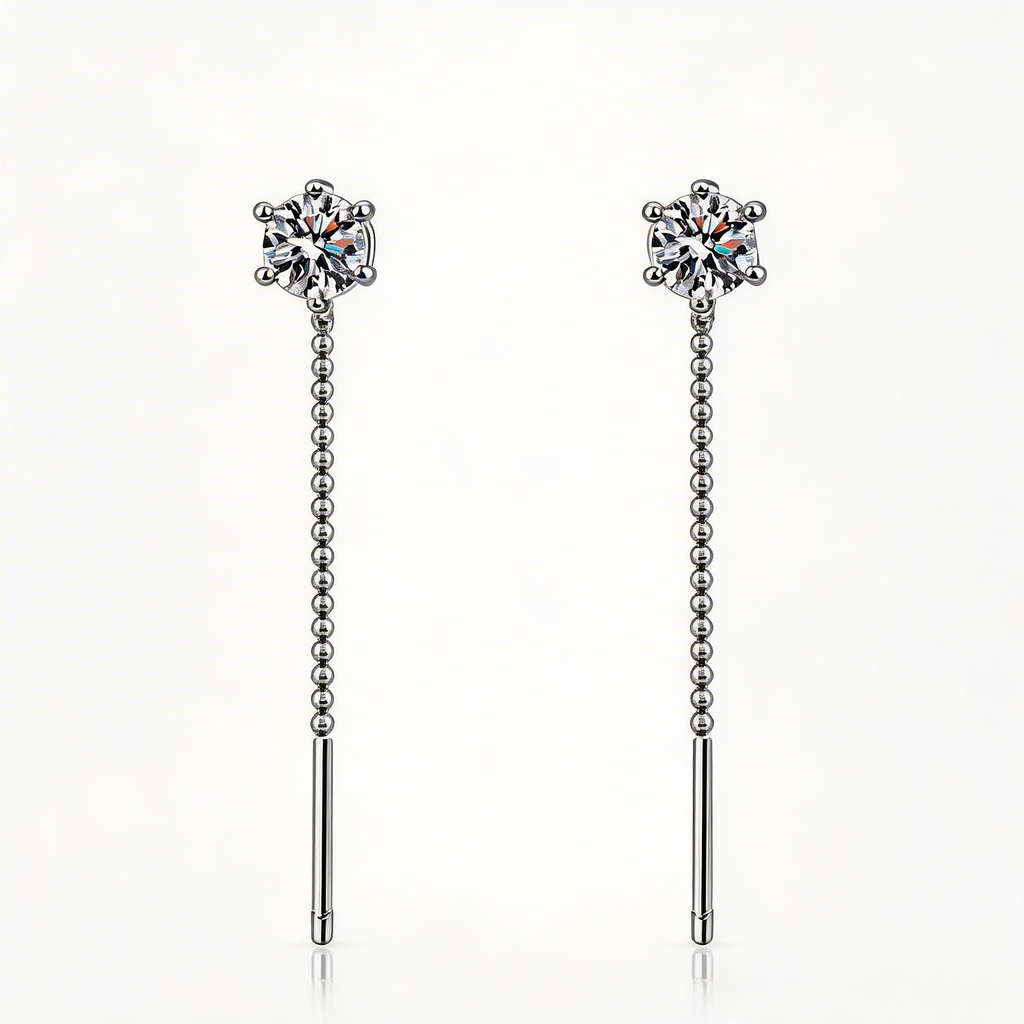 Threadline Solitaire Drop Earrings