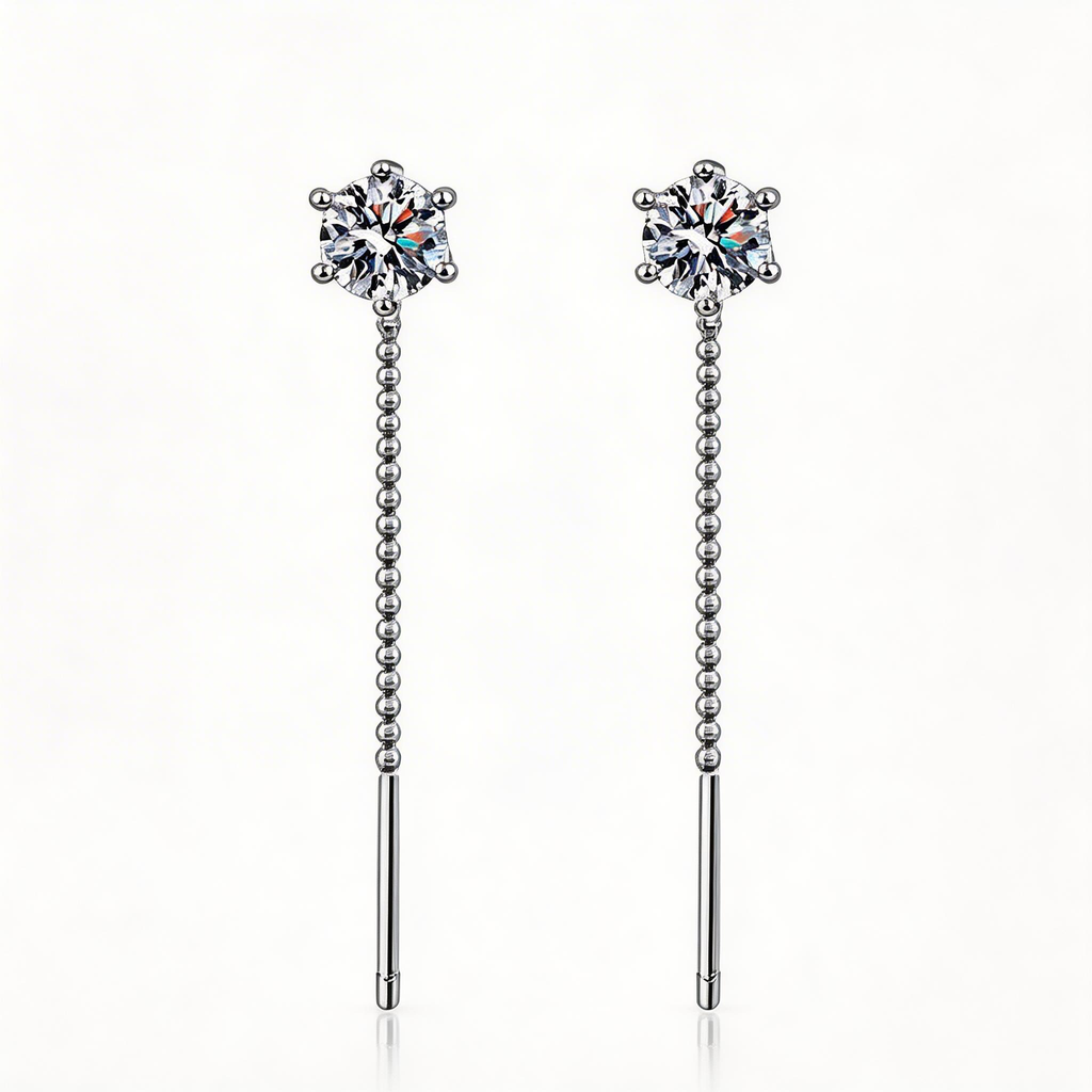 Threadline Solitaire Drop Earrings