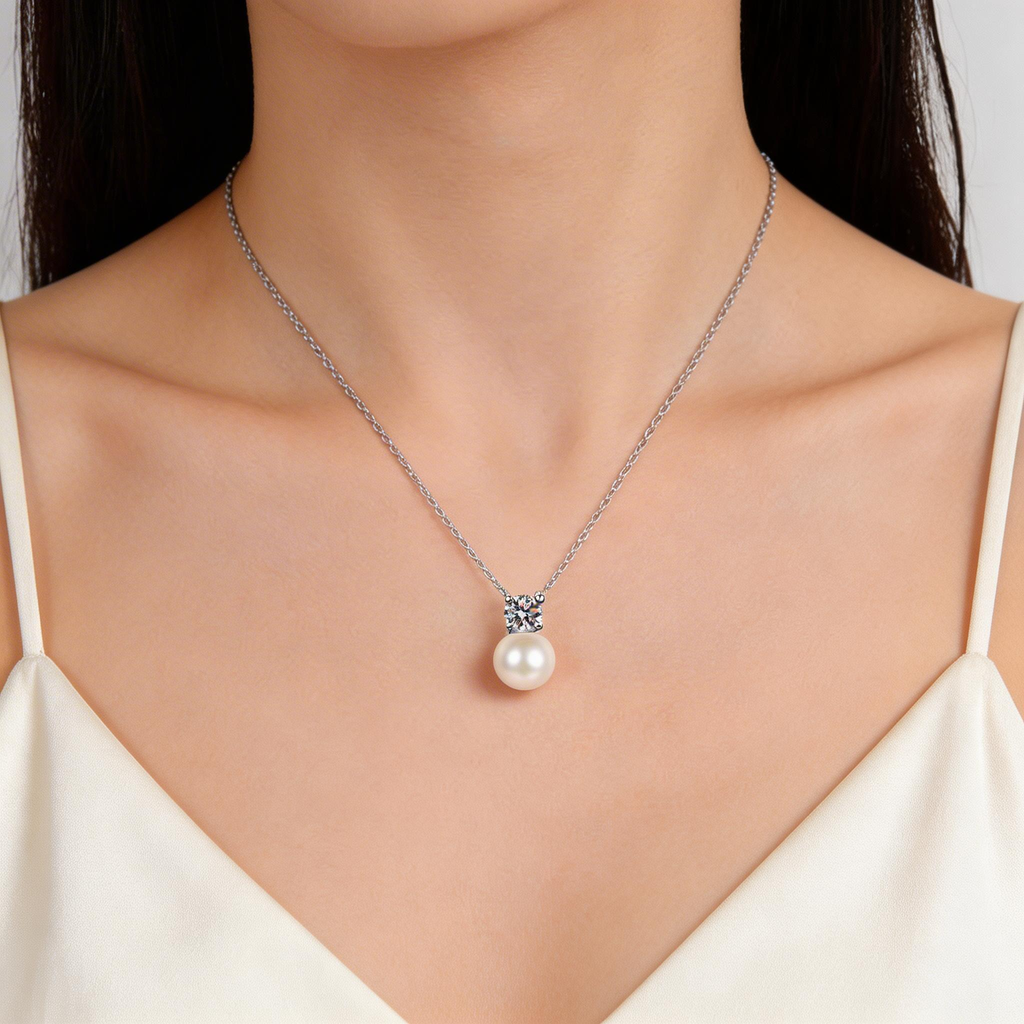 Pearl Drop Sparkle Pendant Necklace