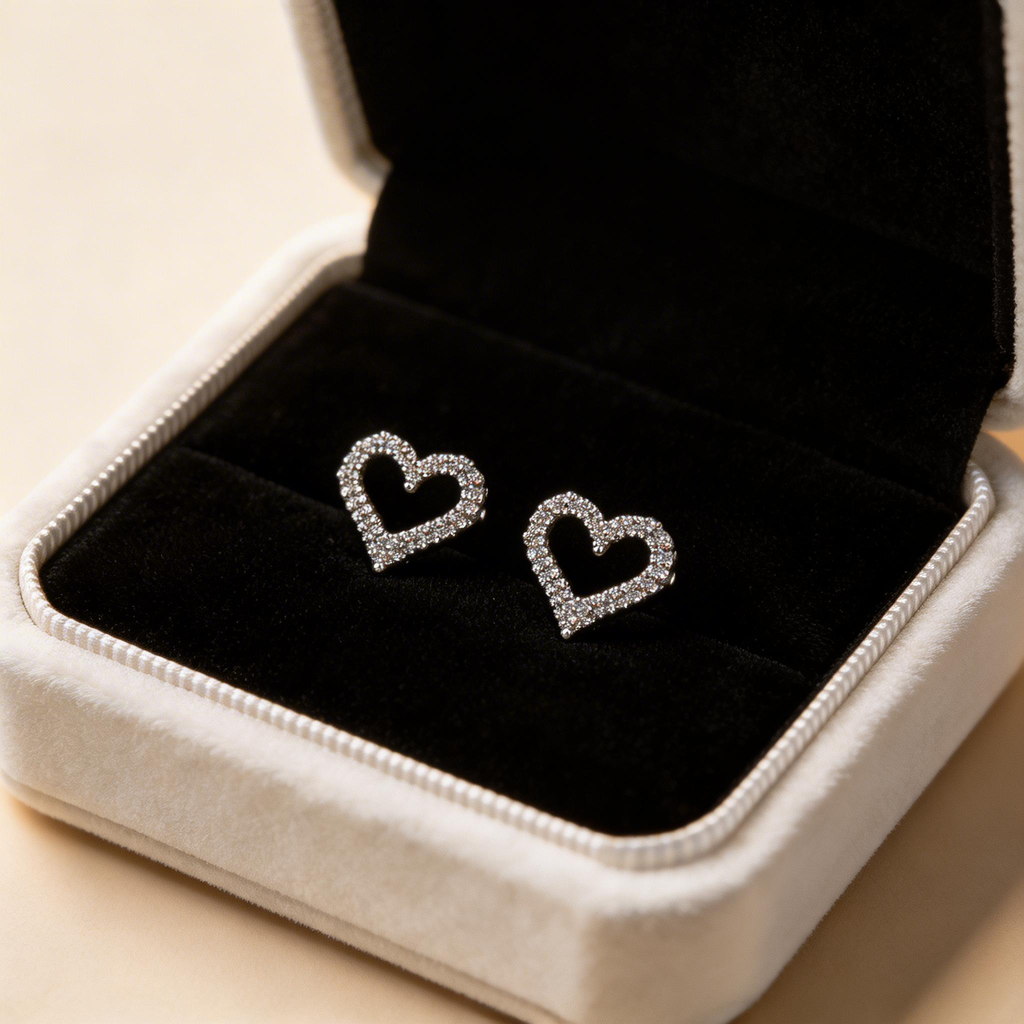 Open Heart Sparkle Stud Earrings