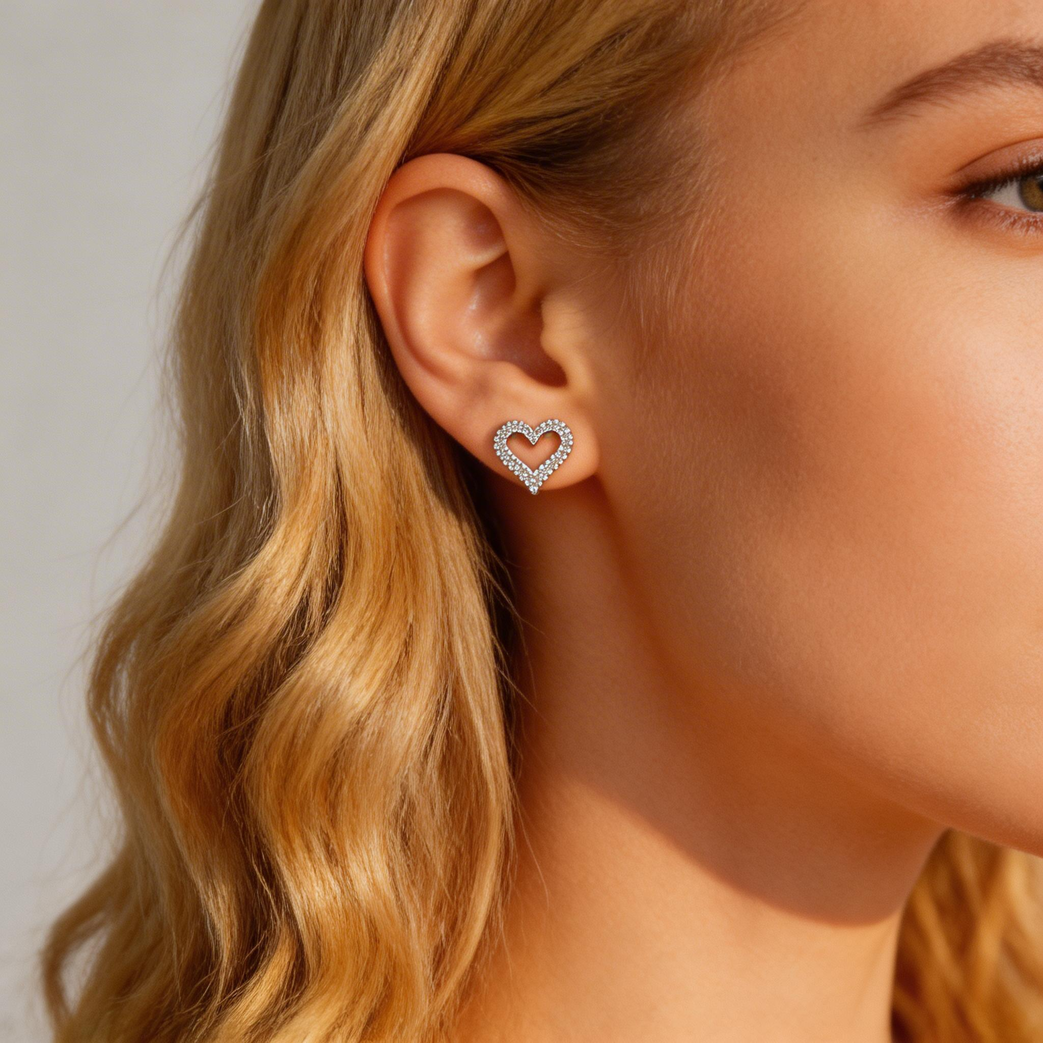 Open Heart Sparkle Stud Earrings