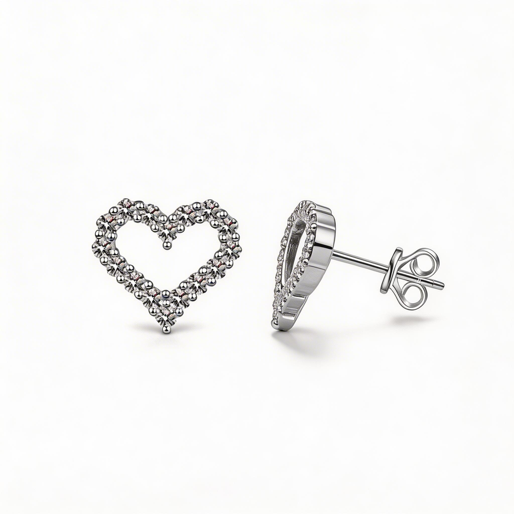 Open Heart Sparkle Stud Earrings