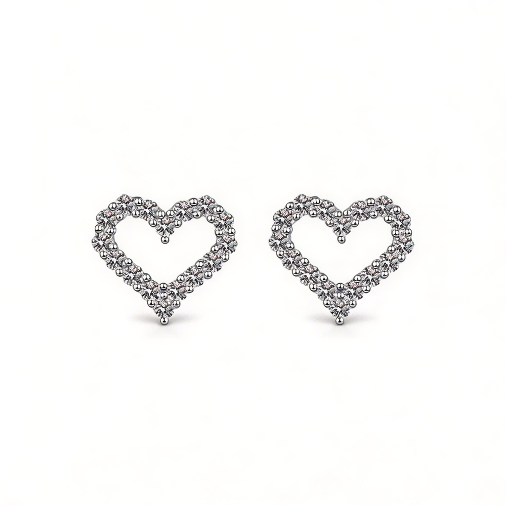 Open Heart Sparkle Stud Earrings
