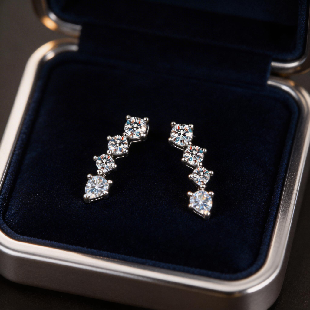 Crescent Leaf Sparkle Stud Earrings