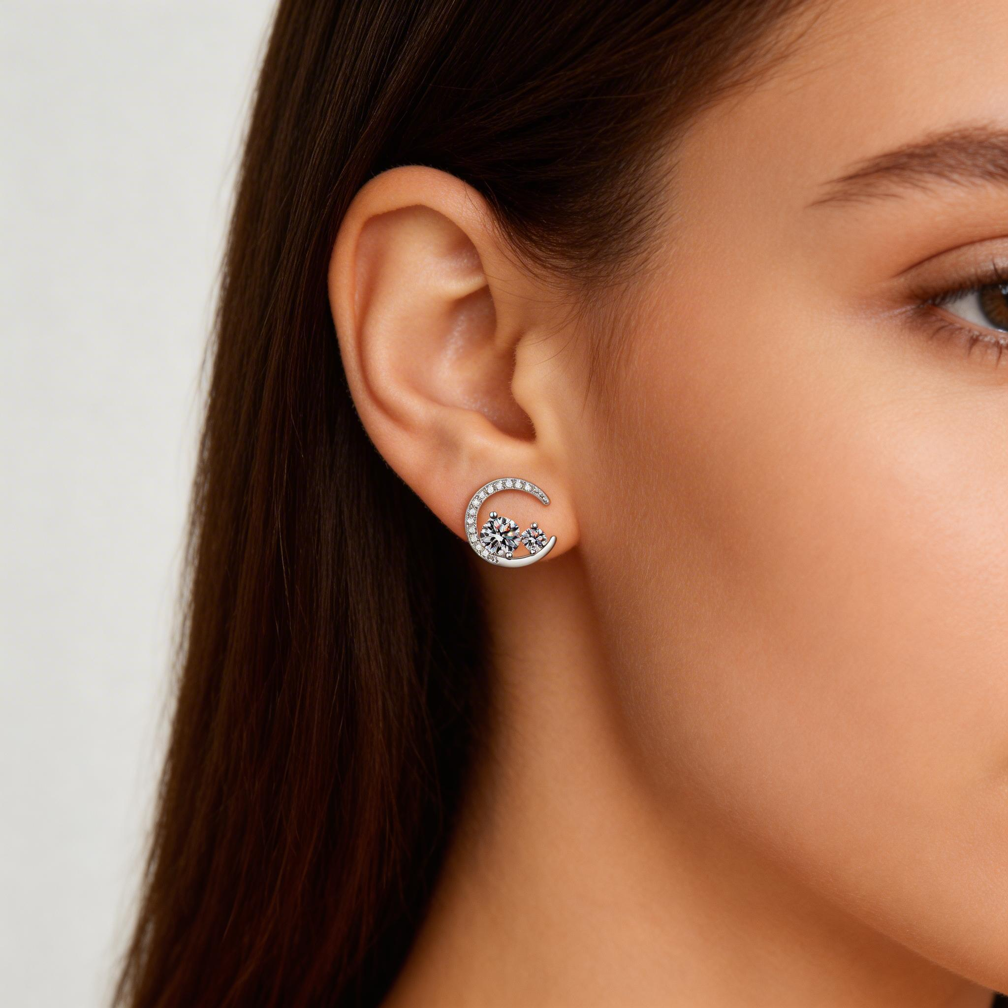 Moon Arc Sparkle Stud Earrings