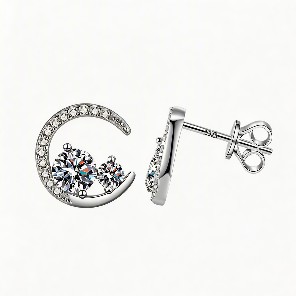 Moon Arc Sparkle Stud Earrings