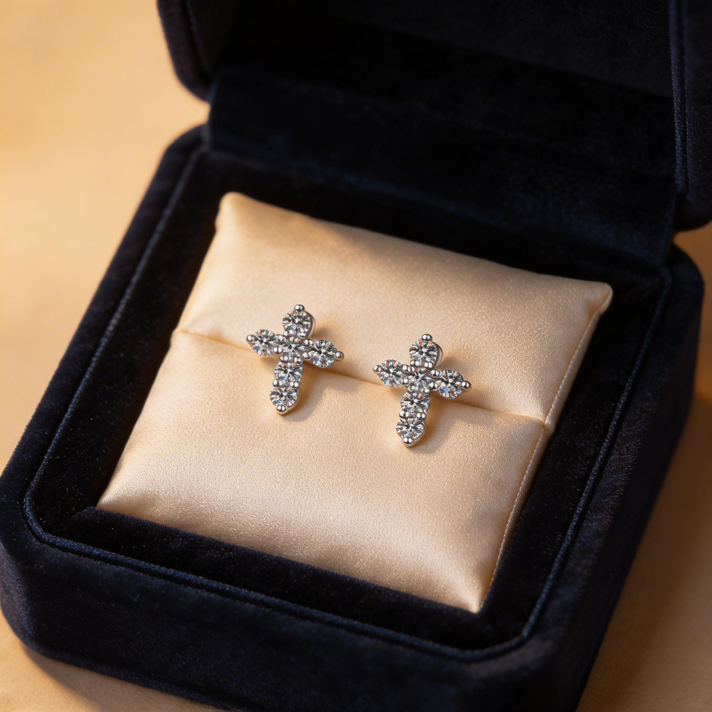 Cross Sparkle Stud Earrings