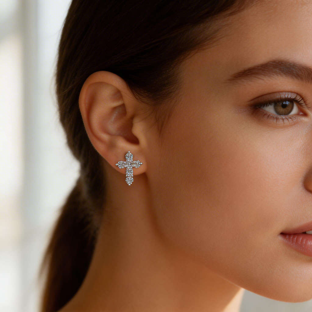Cross Sparkle Stud Earrings