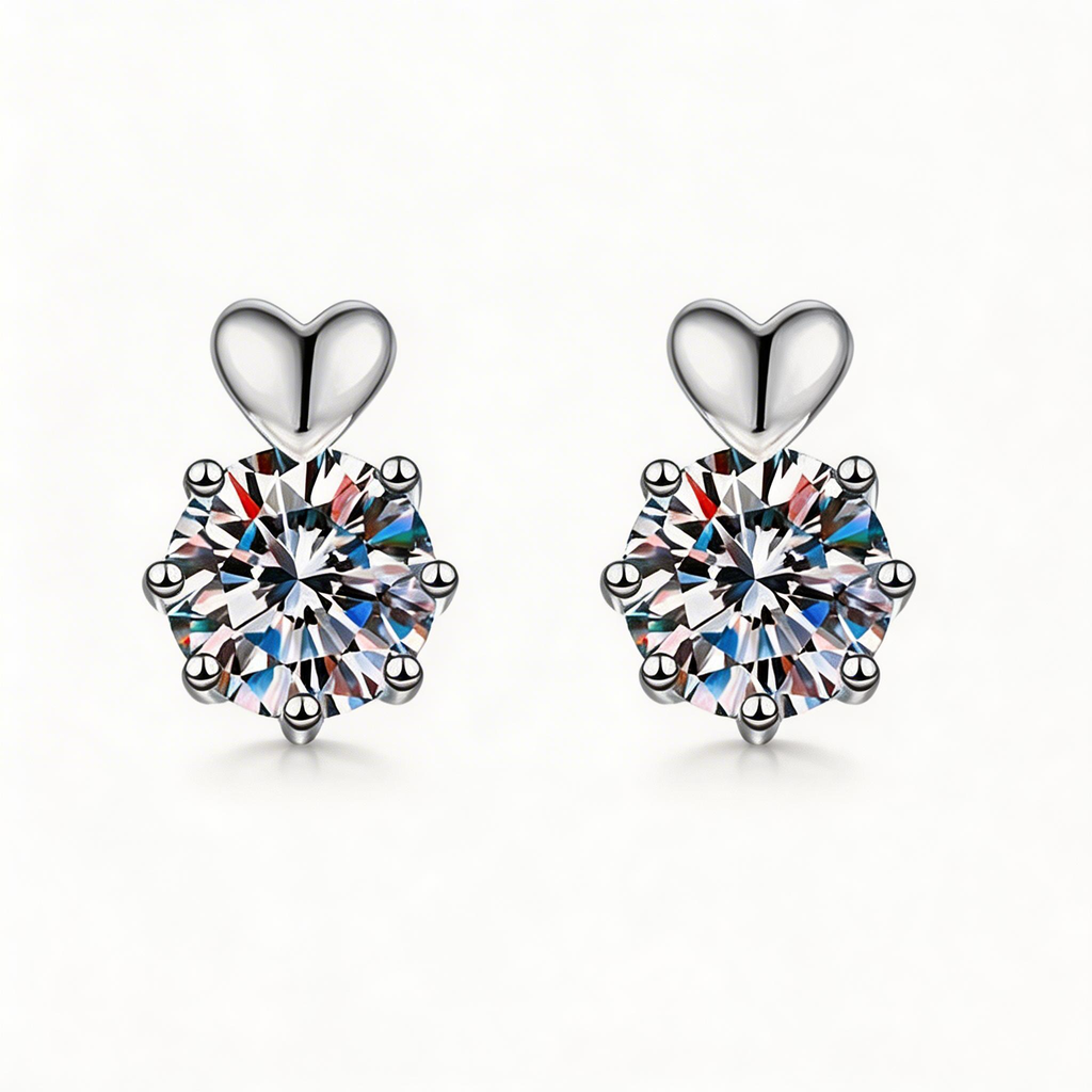 Heart Crown Solitaire Stud Earrings
