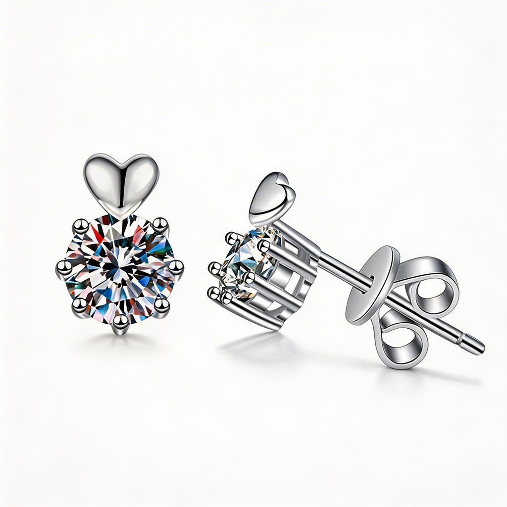 Heart Crown Solitaire Stud Earrings