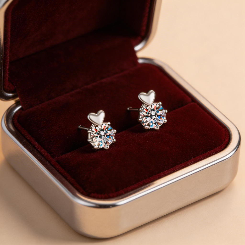 Heart Crown Solitaire Stud Earrings