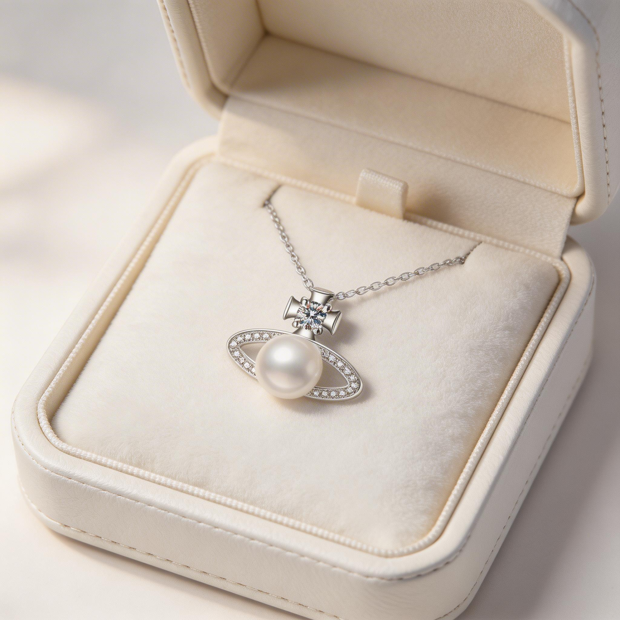 Saturn Pearl Orbit Pendant Necklace