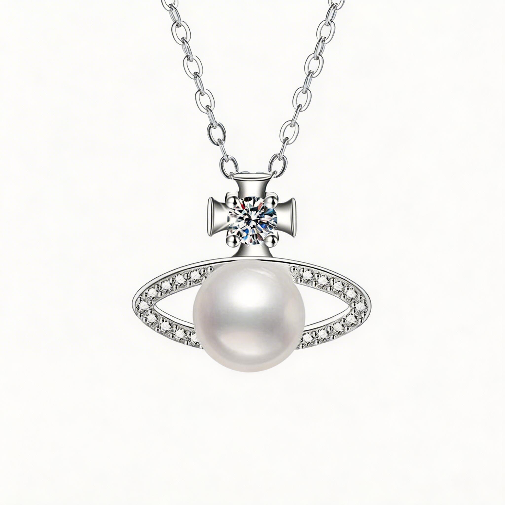Saturn Pearl Orbit Pendant Necklace
