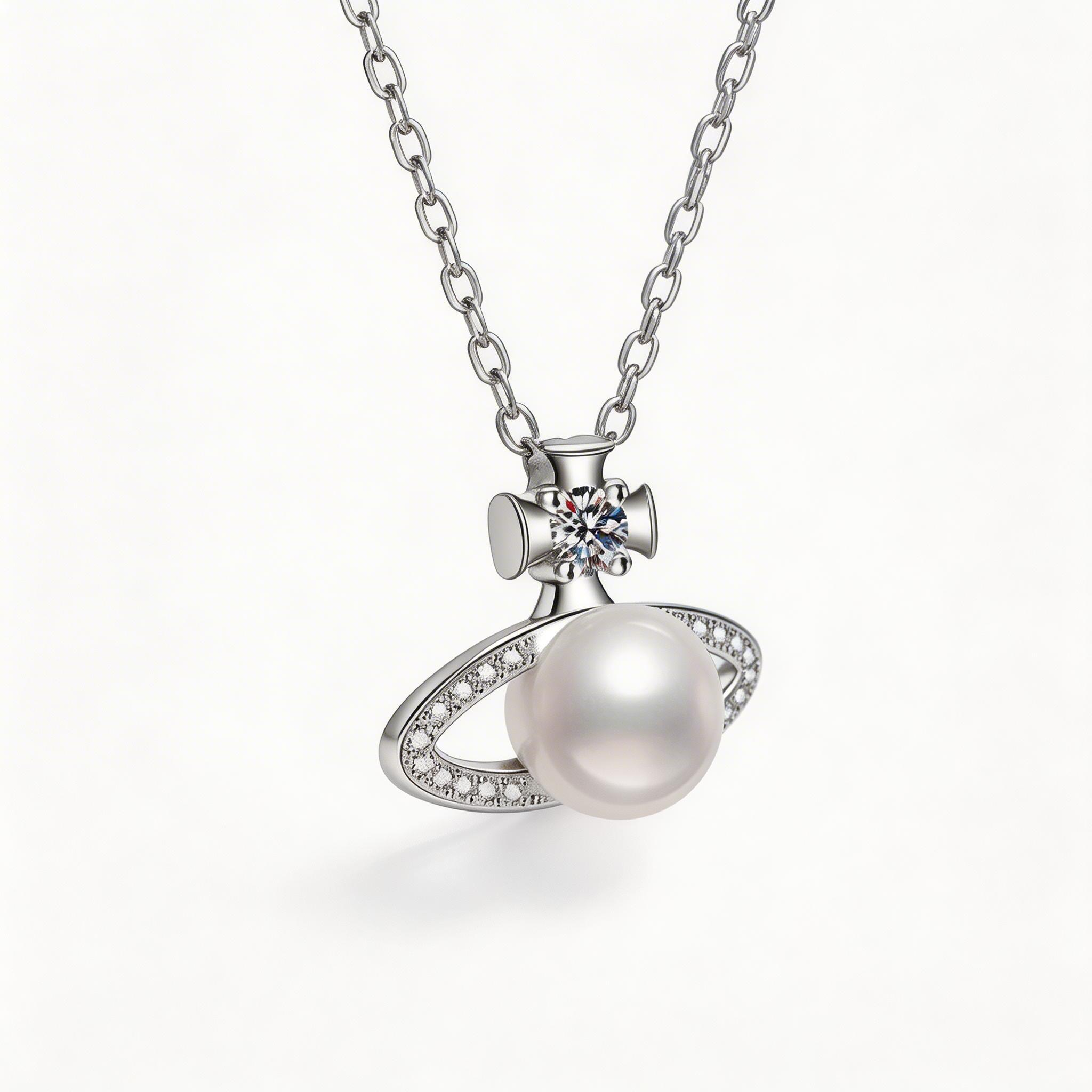Saturn Pearl Orbit Pendant Necklace