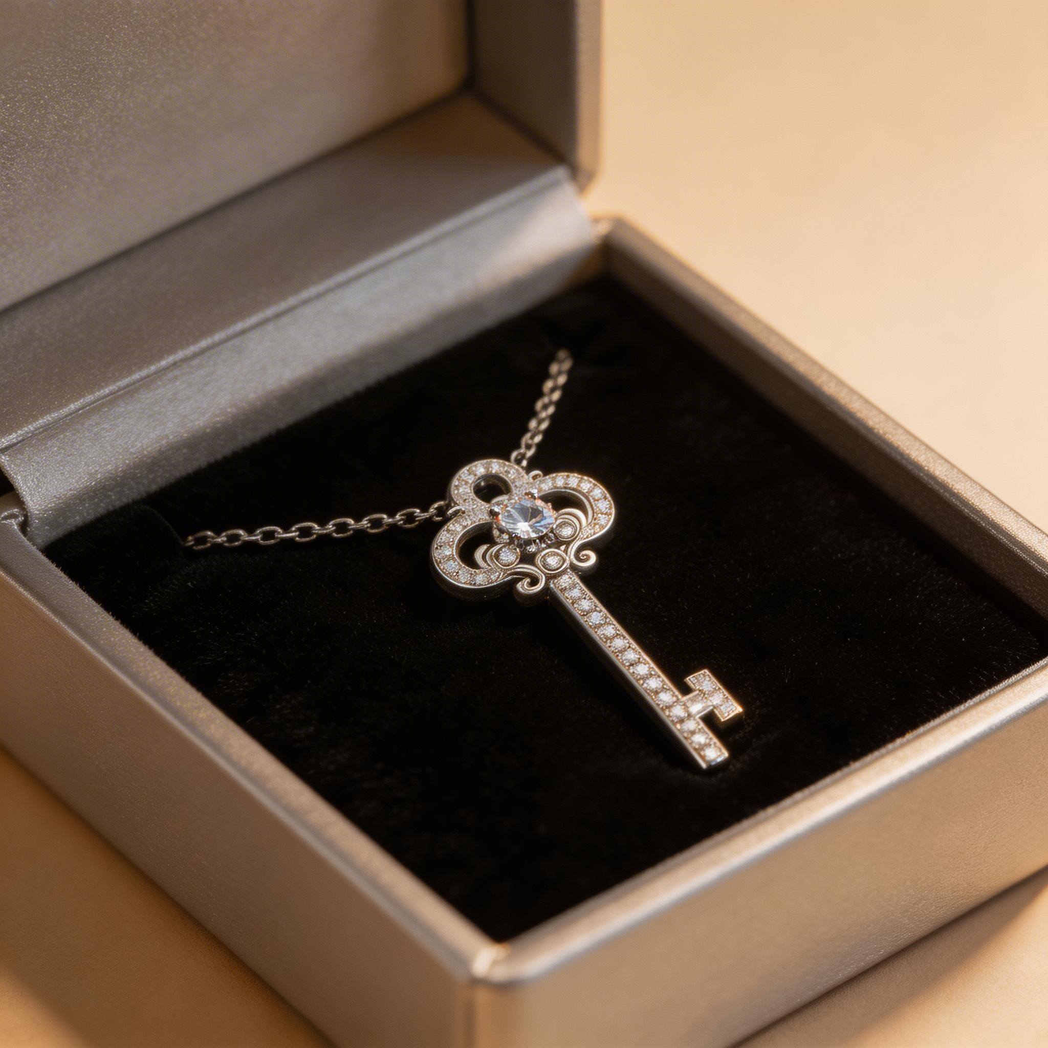 Ornate Key Sparkle Pendant Necklace