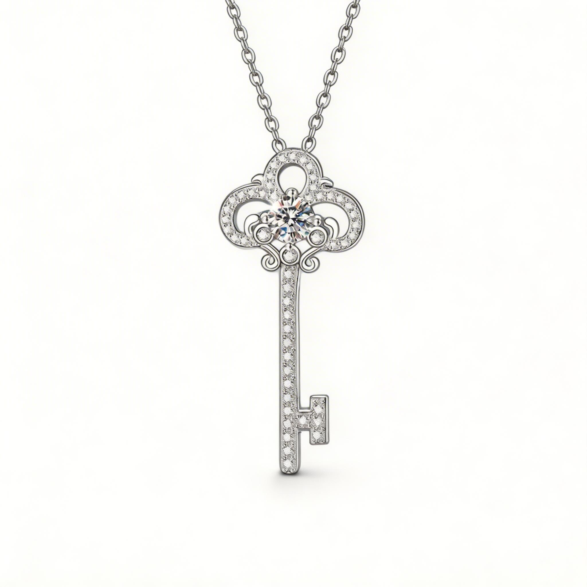 Ornate Key Sparkle Pendant Necklace