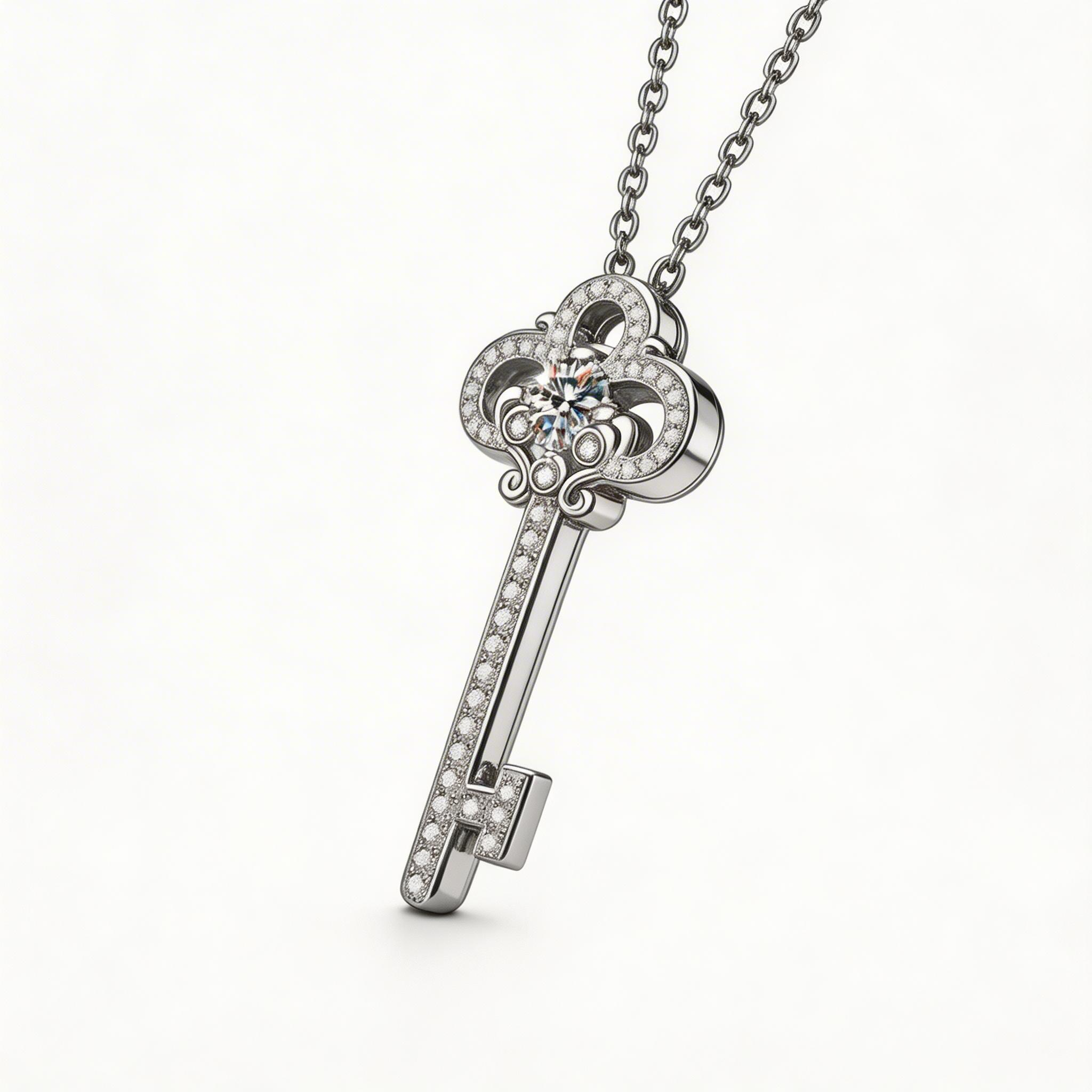 Ornate Key Sparkle Pendant Necklace
